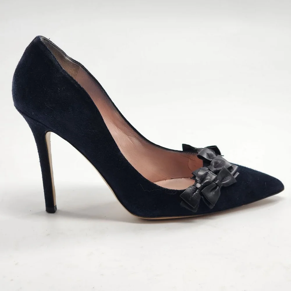 KATE SPADE Navy Suede Bow Detail Pointed Toe‎ Stiletto Heel Pumps Size 6